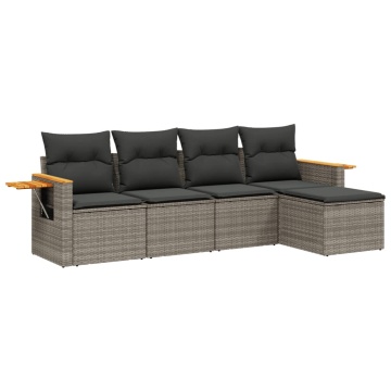 Set canapea de grădină cu perne, 5 piese, gri, poliratan - Img 2