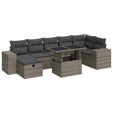 Set canapea de grădină cu perne, 5 piese, gri, poliratan - Img 2