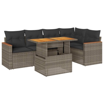 Set canapea de grădină cu perne, 5 piese, poliratan/lemn acacia - Img 2