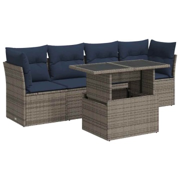 Set canapea de grădină cu perne, 5 piese, poliratan/lemn acacia - Img 2