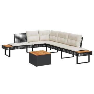 Set canapea grădină 2 piese perne negru poliratan/lemn acacia - Img 1