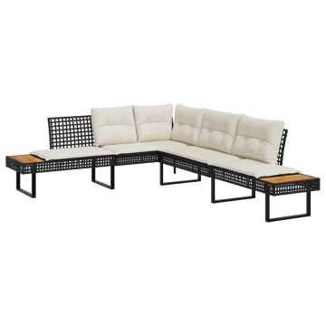 Set canapea grădină 2 piese perne negru poliratan/lemn acacia - Img 3