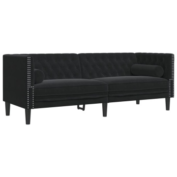 Set canapele Chesterfield cu perne rulou 2 piese negru catifea - Img 4