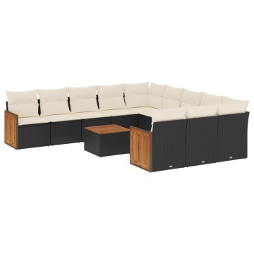 Set canapele de grădină, 12 piese, cu perne, negru, poliratan - Img 2
