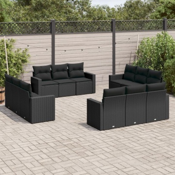 Set canapele de grădină, 12 piese, cu perne, negru, poliratan - Img 1