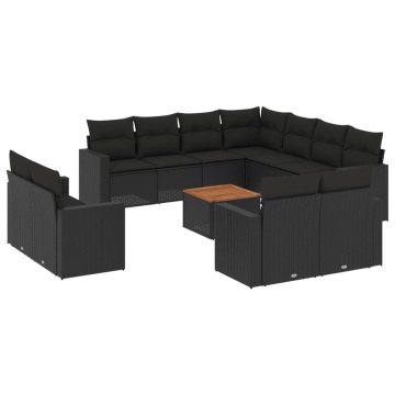 Set canapele de grădină, 12 piese, cu perne, negru, poliratan - Img 2