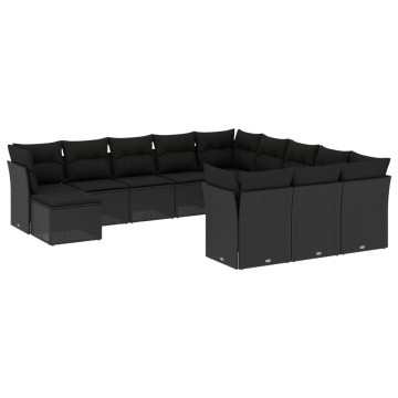 Set canapele de grădină, 12 piese, cu perne, negru, poliratan - Img 2
