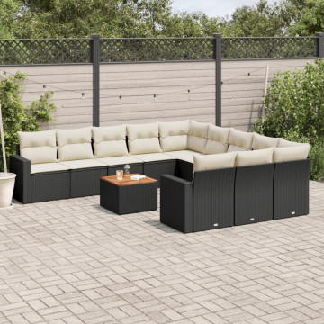 Set canapele de grădină, 12 piese, cu perne, negru, poliratan - Img 1