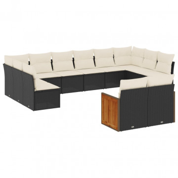 Set canapele de grădină, 12 piese, cu perne, negru, poliratan - Img 2