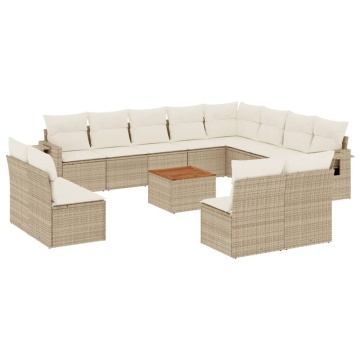 Set canapele de grădină, 13 piese, cu perne, bej, poliratan - Img 2