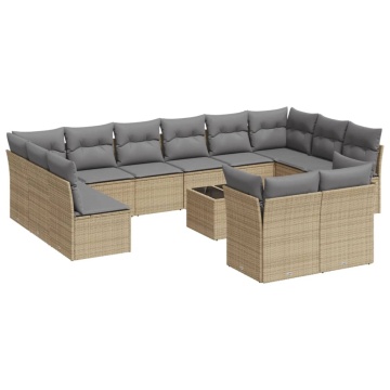 Set canapele de grădină, 13 piese, cu perne, bej, poliratan - Img 2