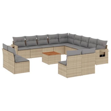 Set canapele de grădină, 14 piese, cu perne, bej, poliratan - Img 2