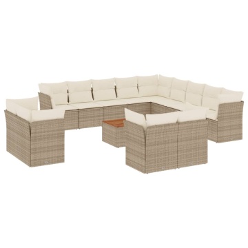 Set canapele de grădină, 14 piese, cu perne, bej, poliratan - Img 2