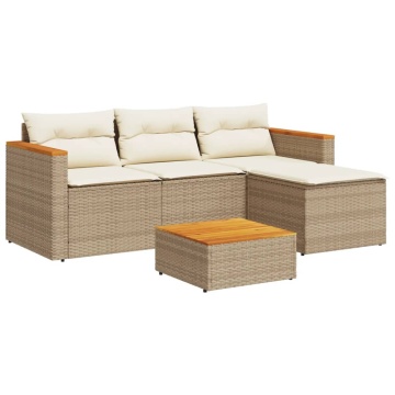 Set canapele de grădină, 3 piese, cu perne, bej, poliratan - Img 2