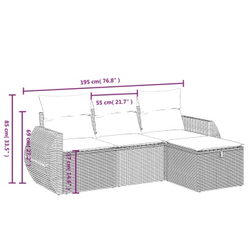 Set canapele de grădină, 4 piese, cu perne, bej, poliratan - Img 4