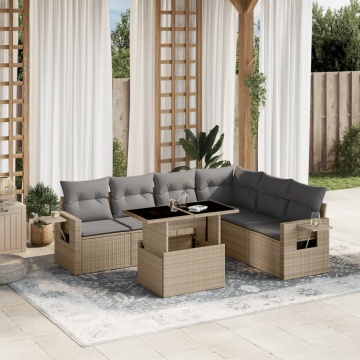 Set canapele de grădină, 7 piese, cu perne, bej, poliratan - Img 1