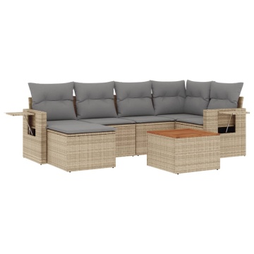 Set canapele de grădină, 7 piese, cu perne, bej, poliratan - Img 2