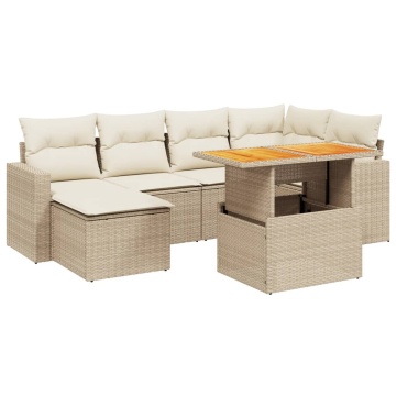Set canapele de grădină, 7 piese, cu perne, bej, poliratan - Img 2