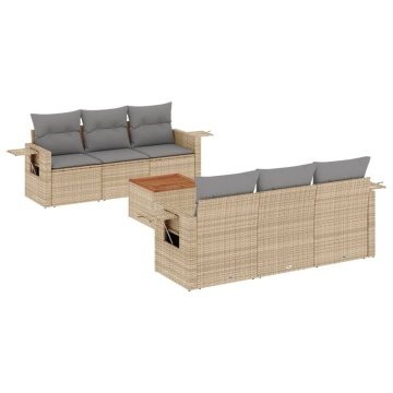Set canapele de grădină, 7 piese, cu perne, bej, poliratan - Img 2