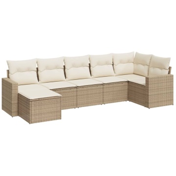 Set canapele de grădină, 7 piese, cu perne, bej, poliratan - Img 2