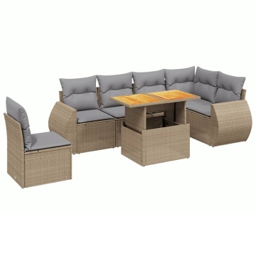 Set canapele de grădină, 7 piese, cu perne, bej, poliratan - Img 2