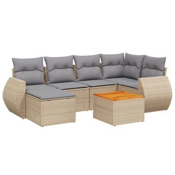 Set canapele de grădină, 7 piese, cu perne, bej, poliratan - Img 2