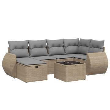 Set canapele de grădină, 7 piese, cu perne, bej, poliratan - Img 2