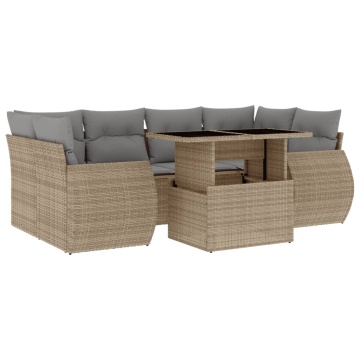 Set canapele de grădină, 7 piese, cu perne, bej, poliratan - Img 2