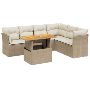 Set canapele de grădină, 7 piese, cu perne, bej, poliratan - Img 2