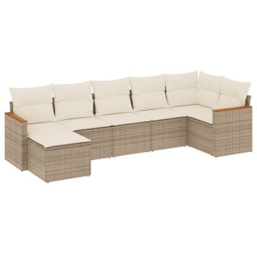 Set canapele de grădină, 7 piese, cu perne, bej, poliratan - Img 2