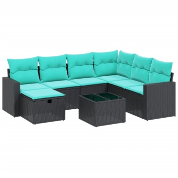 Set canapele de grădină, 7 piese, cu perne, bej, poliratan - Img 4