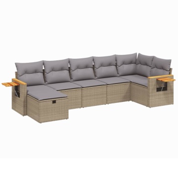 Set canapele de grădină, 7 piese, cu perne, bej, poliratan - Img 2