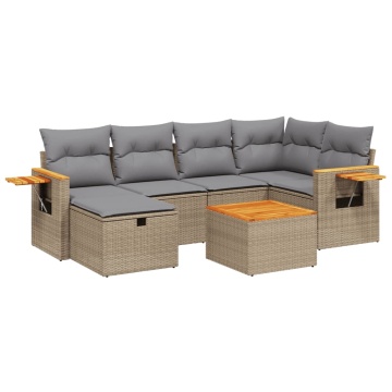 Set canapele de grădină, 7 piese, cu perne, bej, poliratan - Img 2