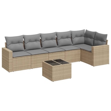 Set canapele de grădină, 7 piese, cu perne, bej, poliratan - Img 2