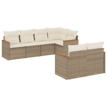 Set canapele de grădină, 7 piese, cu perne, bej, poliratan - Img 2