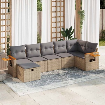 Set canapele de grădină, 7 piese, cu perne, bej, poliratan - Img 1