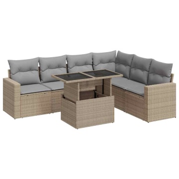 Set canapele de grădină, 7 piese, cu perne, bej, poliratan - Img 2