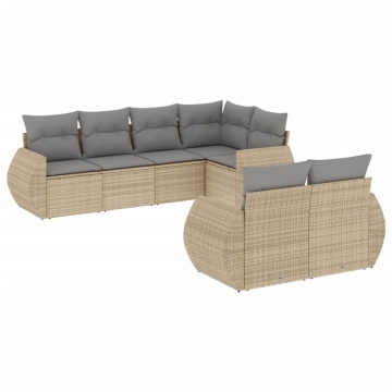 Set canapele de grădină, 7 piese, cu perne, bej, poliratan - Img 2