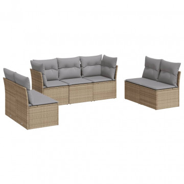 Set canapele de grădină, 7 piese, cu perne, bej, poliratan - Img 2
