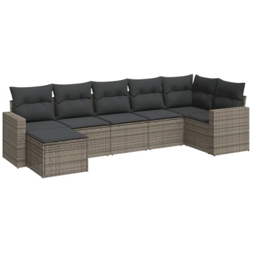 Set canapele de grădină, 7 piese, cu perne, gri, poliratan - Img 2