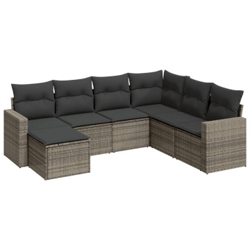 Set canapele de grădină, 7 piese, cu perne, gri, poliratan - Img 2