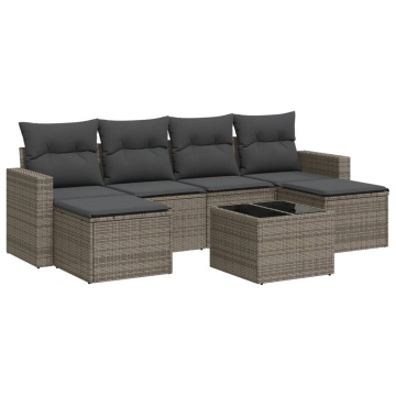 Set canapele de grădină, 7 piese, cu perne, gri, poliratan - Img 2