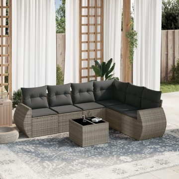 Set canapele de grădină, 7 piese, cu perne, gri, poliratan - Img 1