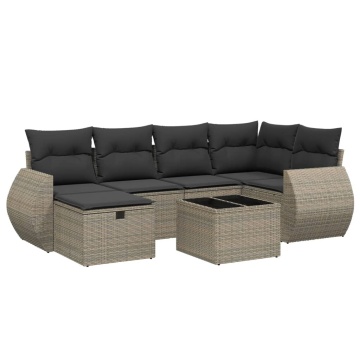 Set canapele de grădină, 7 piese, cu perne, gri, poliratan - Img 2