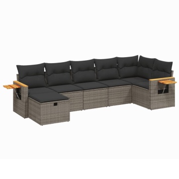 Set canapele de grădină, 7 piese, cu perne, gri, poliratan - Img 2