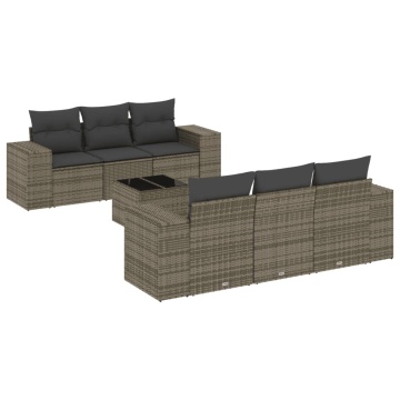 Set canapele de grădină, 7 piese, cu perne, gri, poliratan - Img 2