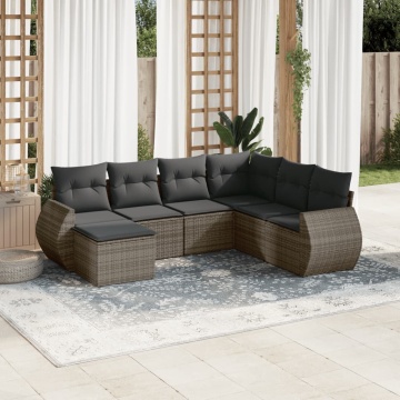 Set canapele de grădină, 7 piese, cu perne, gri, poliratan - Img 1