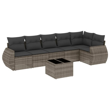 Set canapele de grădină, 7 piese, cu perne, gri, poliratan - Img 2