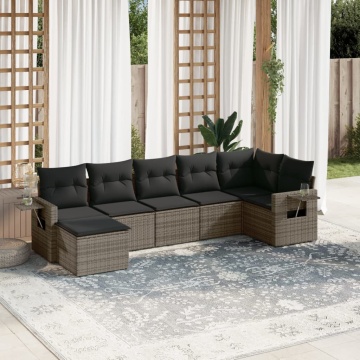 Set canapele de grădină, 7 piese, cu perne, gri, poliratan - Img 1