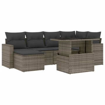 Set canapele de grădină, 7 piese, cu perne, gri, poliratan - Img 2